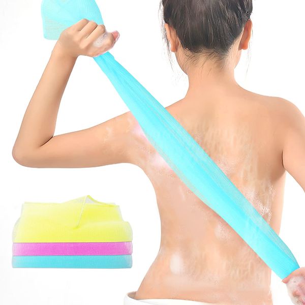 WLLHYF Exfoliating Washcloth Japanese Exfoliating Bath Towel Nylon Body Back Shower Scrubber Beauty Washcloth African Net Loofah Exfoliator Sponge Brush Remove Dead Skin (Blue+pink+yellow)