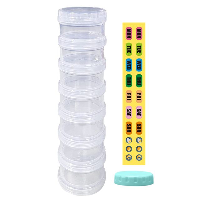 7 Day Pill Organizer Case Stackable Weekly Supplements Vitamins Pills Holder Dispenser Large Clear Transparent with Extra Lid