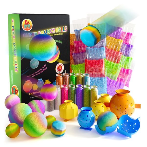 BFB DIY Super Bouncy Balls Kit - Make Your Own Ball Science Kits, Crystal Powder Girls & Boys Crafts Set, Multi-Colored Glow in the Dark DIY Kids Projects - DIY Bouncy Ball Kit Crafts for Boys & Girls