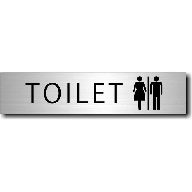 Toilet Sign Plate, Silver, Metallic Style, Acrylic, Long Square [TOILET + Pictogram] Pictogram Seal Type TOILET Toilet Mark Display Toilet Mark Toilet Plate