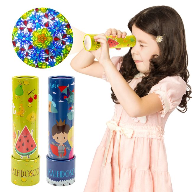 D-FantiX Classic Tin Kaleidoscope for Kids, 2 Pack Retro Toys - Educational Toys with Metal Body. Girl Birthday Party Favors, Decorations, and Kids' Easter Basket Stuffers