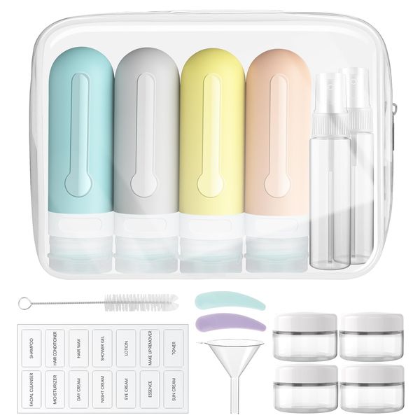 CreGear Travel Bottles, Set of 16, Leak Proof, Silicone Bottles, Convenient, Travel Goods, Small Divided Bottles, Travel Pouch, Recommended for Flight Attendants, Carry-on Accepts, Business Trips,