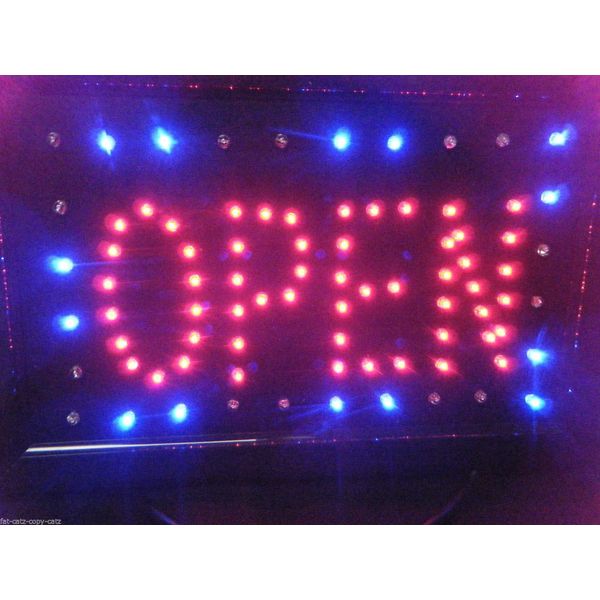 Fat-catz-copy-catz Super Bright 2 Colour: red/Blue Border Open Illuminated Flashing LED Sign Light for Shops Window Display 29cmcmx19cmx2cm