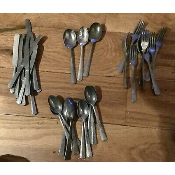 Vtg 33 PC ALUMINUM CHILD'S PRETEND PLAY FLATWARE SILVERWARE SET STOCKING STUFFER