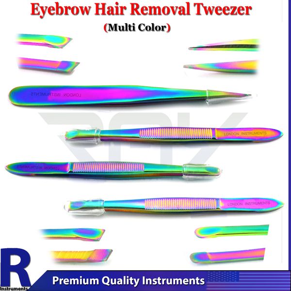 4pcs Slanted Tip Tweezer Multi Coded Best Precision Eyebrow EyeLash Tweezers CE