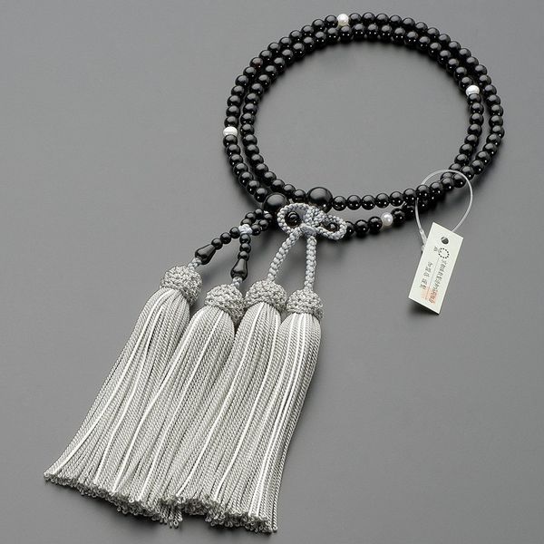 Butsudanya Takita Shoten Buddhist Beads Jodo Shinshu Buddhist Beads for Women, Black Onyx, en Freshwater Pearl, 8 Inches, Pure Silk Head, Kyoto Prayer Beads, Bi-wheeled Beads, Puppet Beads, Official Prayer Beads [Takita Shoten Issued by Kyoto Prayer Beads