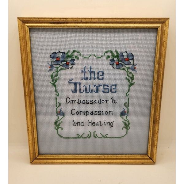 Vintage Nurse Medical Health Care Saying Completed Finished Cross Stitch Framed