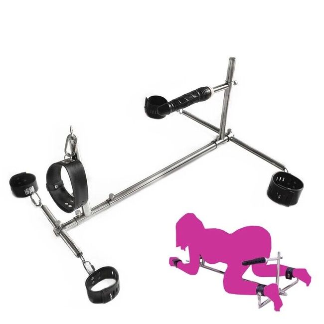 Stainless Steel Spreader Bar Rack Set Hand Ankle Collar Cuffs Restraint Plug SM