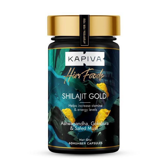 Kapiva Shilajit Gold 60 Capsules | Contains 24 Carat Gold | Boosts Stamina in 4 Weeks | 100% Ayurvedic