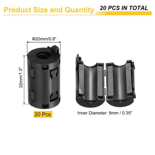 uxcell 20Pcs Ferrite Filter Ring Core RFI EMI Noise Suppression Cable Clip ID 9mm for Electronic Devices, Industry, Black