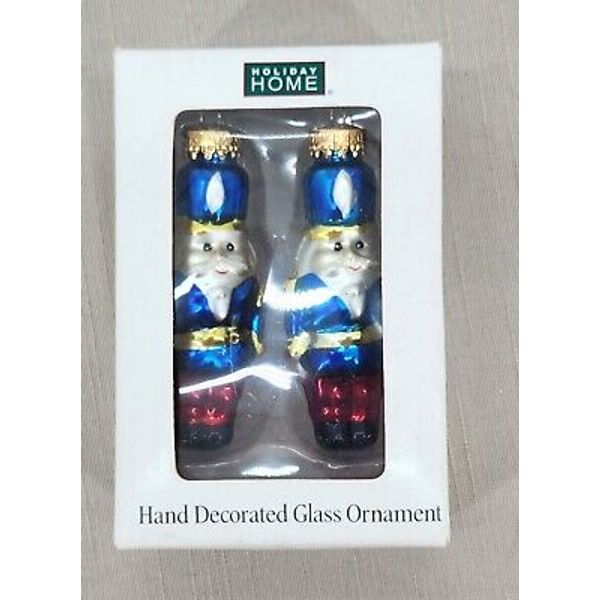 Holiday Home Christmas Nutcracker Hand Decorated Glass Ornament 2 piece set