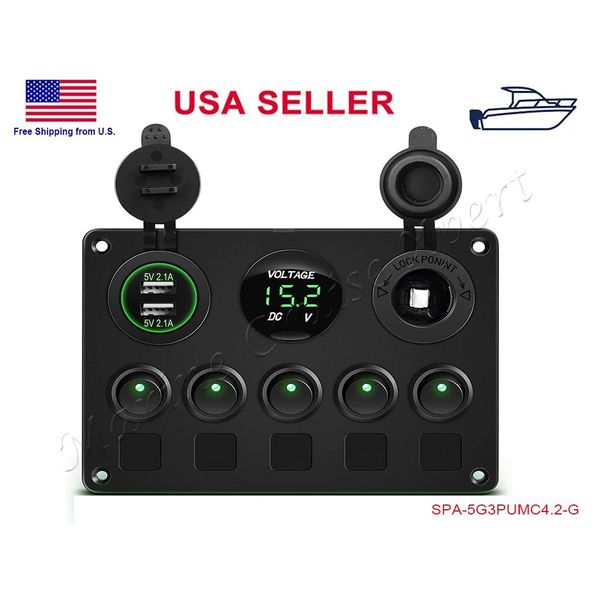 ON OFF Switch Panel Rocker Toggle 5 Gang Switch Panel USB Boat Marine RV Camper