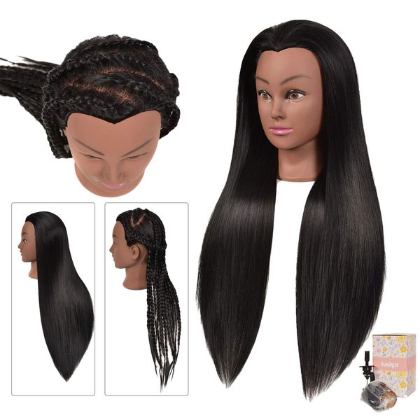 Kalyx Mannequin Head 26"-28" Long Hair Styling Manikin Cosmetology Doll Head Synthetic Fiber Practice Braiding Hair Hairdressing Training Model Free Clamp