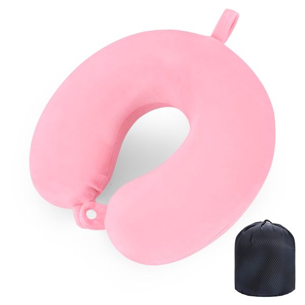 WENGX Travel Pillow Neck Pillow Memory Foam Travel Pillows Head Support Cushion for Airplane Train Car Office Travel Essential Flight Pillows for a Long Hauls Sleeping Rest (Pink)