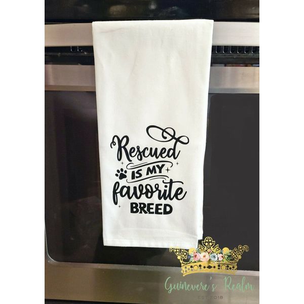 Rescued is my Favorite Breed Gifts for Dog Lovers Tea Flour Sack Towel Kitchen