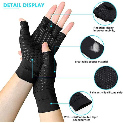 Copper Compression Arthritis Gloves, Best Copper Infused Gloves, Rheumatoid Osteoarthritis Wrist Support, Fingerless Arthritis Gloves, Pain Relief and Healing for Arthritis, Carpal Tunnel,1 Pair (M)