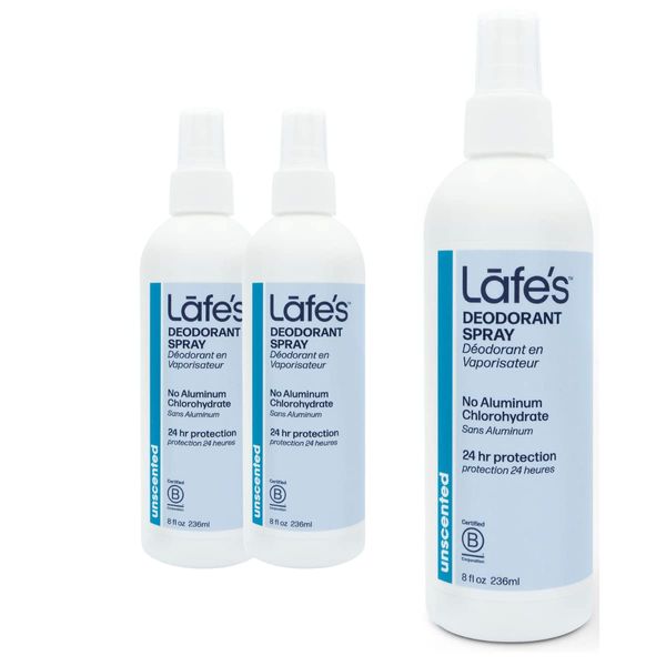 Lafe's Natural Deodorant | 8oz Aluminum Free Natural Deodorant Spray for Women & Men | Paraben Free & Baking Soda Free with 24-Hour Protection | Unscented | 3 Pack | Packaging May Vary