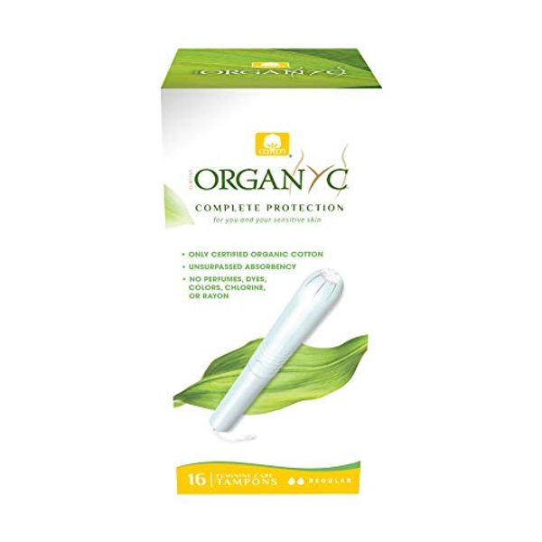 Organyc 100% Certified Organic Cotton Tampons, Cardboard Applicator, Free from Chlorine, Perfumes, Rayon and Chemicals, Regular, 16 Count