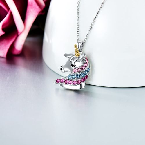 AOBOCO 925 Sterling Silver Unicorn Pendant Necklace, Unicorn Jewellery Gifts for Girls Daughter Granddaughter (Multicolor)
