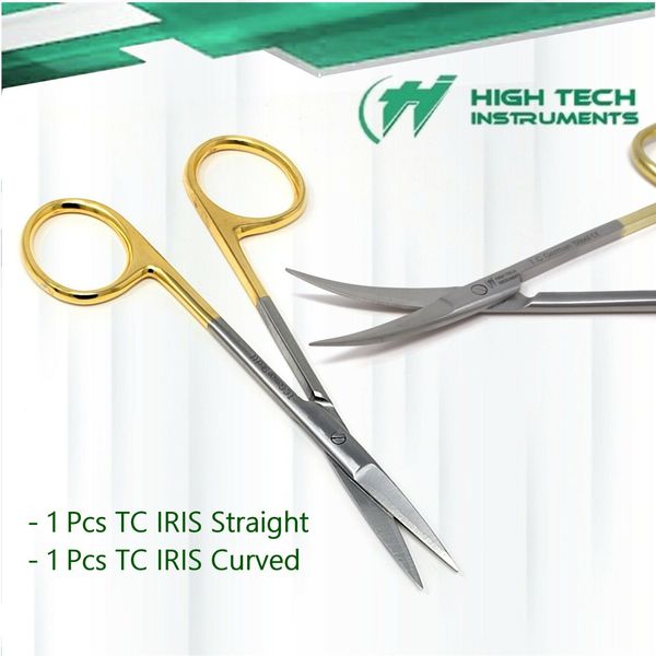 Premium GERMAN TC Iris Scissors 4.5" Curved+Straight Surgical Dental Instruments