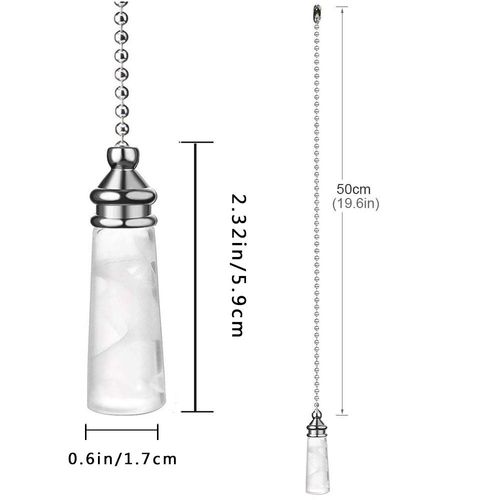 Ceiling Fan Pull Chain Ornaments 12 Inches Crystal Glass Cylindrical and Light Bulb Pull Chain Extension For Ceiling Light Lamp Fan Chain 2 Pcs (Nickel)