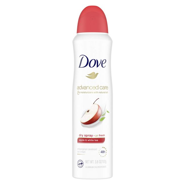 Dove Advanced Care Dry Spray Antiperspirant Deodorant for Women, Apple & White Tea, for 48 Hour Protection & Soft & Comfortable Underarms, 3.8 oz