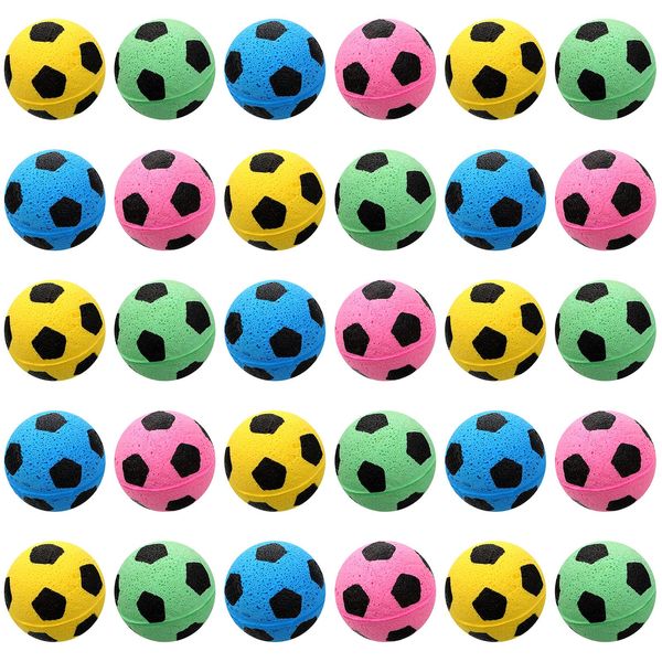 Skylety 32 Pieces Foam Sponge Football Cat Interactive Cat Soccer Toy Sports Ball for Cat Kitten Pet