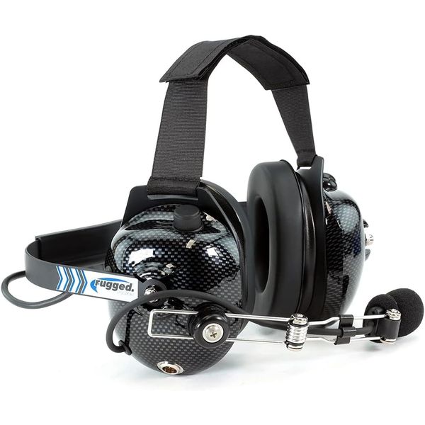 Rugged Behind The Head Headset for Racing Radios Features Noise Reduction Volume Control Knob 3.5mm Input Jack and 5-Pin Input Jack to Connect to a Two Way Handheld Radio Jumper Cable