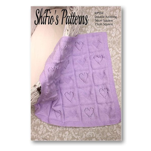 KNITTING PATTERN for Babies Heart Blanket, 2 Heart designs in squares,Baby Afghan Blanket Pattern, Baby Knitting Pattern, Double Knitting Yarn, DK, KP594