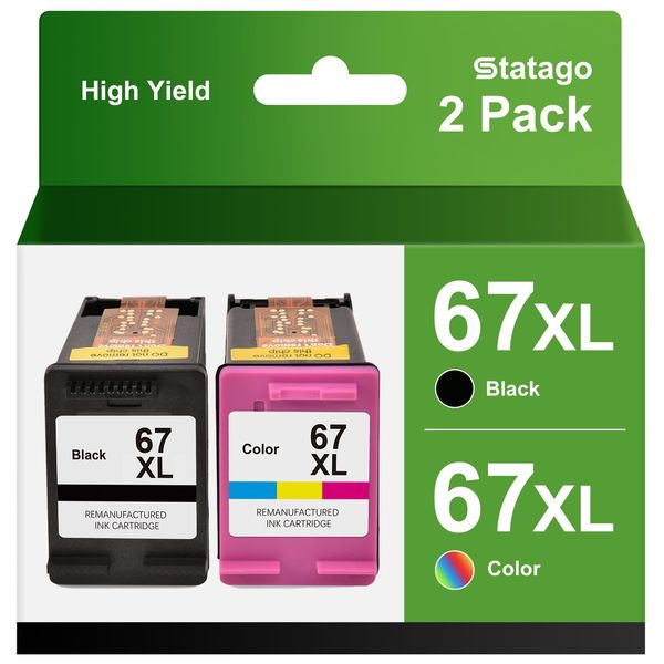 Statago 67XL Ink Cartridge Replacement Compatible for HP 67 XL Ink Cartridge for Envy 6055e 6055 6052 6075 Envy Pro 6455e 6455 6475 6452 6458 DeskJet 4155 2755e 2755 4052