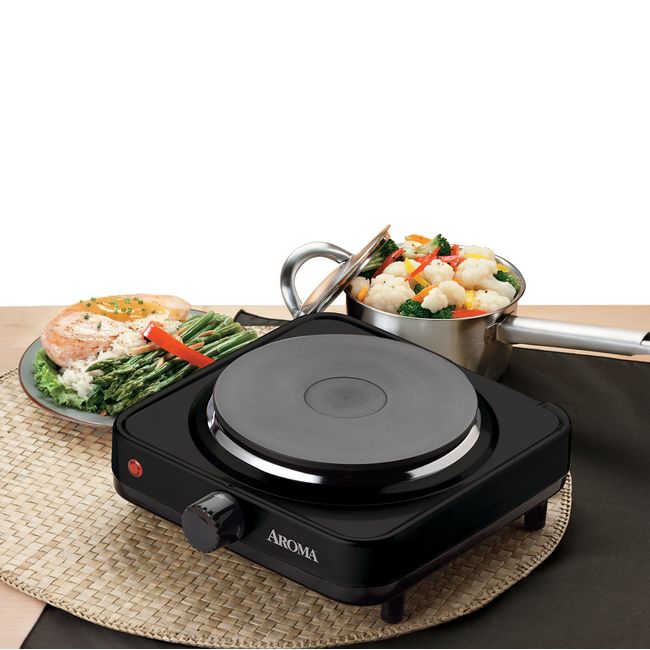 Aroma Housewares AHP-303 Single Burner Hot Plate, Metal, Black