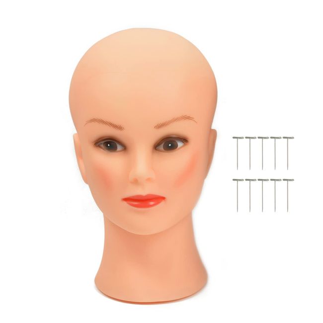 YTBYT Bald Mannequin Head Wig Making Head Professional Cosmetology Doll Head for for Wig Making Displaying Eyeglasses Hair with T-Pins ( Beige )