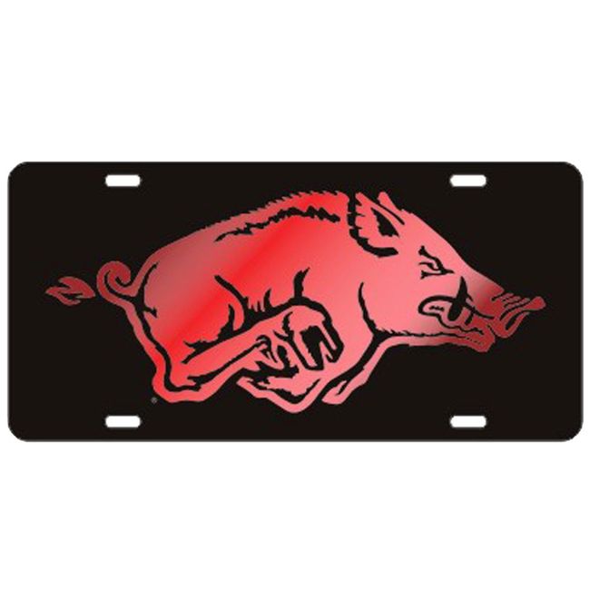 Craftique Arkansas Razorbacks Black w/Red Logo Laser Cut License Plate