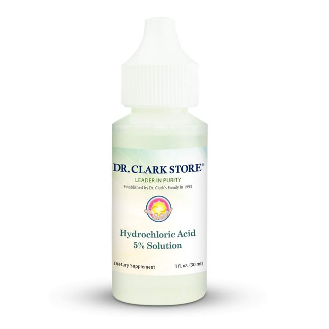 Dr. Clark Hydrochloric Acid Drops - Digestive Health, Hydrochloric Acid 5% Solution, Maintain Stomach Acidity, for Better Absorption and Assimilation, 1 Fl. Oz (30 ml)
