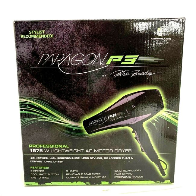 Paragon P3 Hair Blow Dryer by Patric Bradley Professional Ionic Technology Black