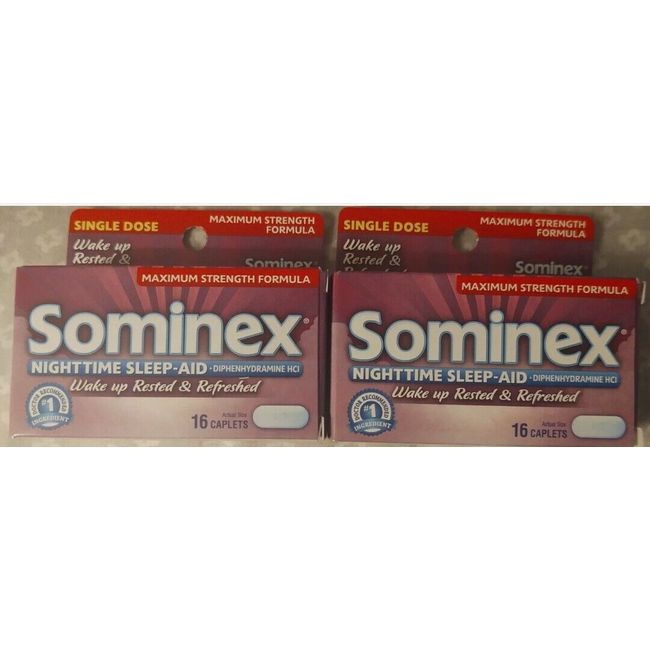 2 Boxes Sominex Nighttime Sleep Aid Maximum Strength Caplets 16 Count