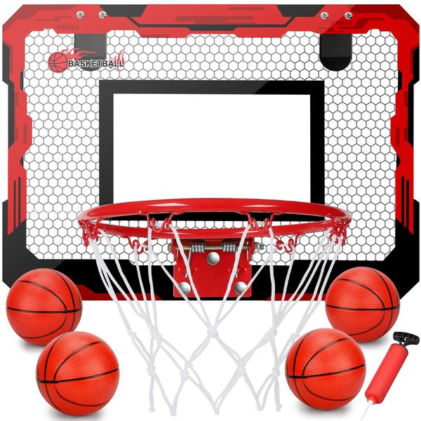 Pro Indoor Mini Basketball Hoop Set for Kids Adults, Basketball Hoop for Wall Larger 9 Inch Dunk Rim, Boost Over The Door Basketball Hoops with 4 Small 6" Replacement Balls Toy Sport Game Gifts