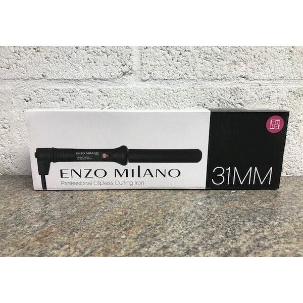 Enzo Milano 31mm Clipless Curling Iron Wand,Round Black W/ Heat Resistant Glove