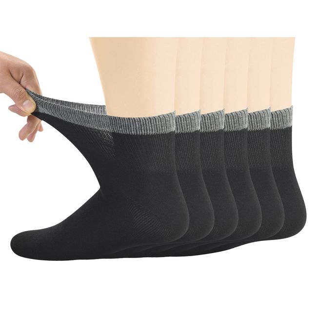 Yomandamor Men's Bamboo Diabetic Ankle Socks with Seamless Toe and Non-Binding Top,6 Pairs L Size(10-13)