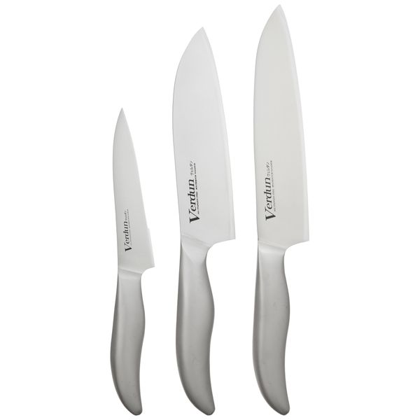 Shimomura Industrial Verdun OVD-80 3-Piece Kitchen Knife Set, 6.5-Inch (165 mm) Santoku Knife, 7.1-Inch (180 mm) Cleaver, 4.9-Inch (125 mm) Petty Knife, Dishwasher Safe, Made in Tsubame-Sanjo, Japan