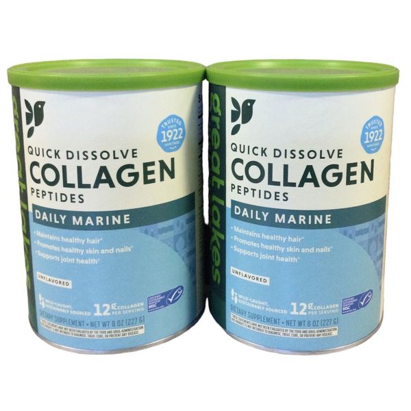 2pk Great Lakes Wellness Unflavored Collagen Peptide Daily Marine Powder 8oz Can