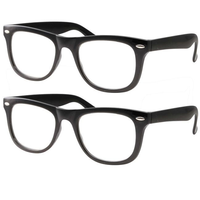 2 Pack High Magnification Reading Glasses Strong Power Readers - 4.00-6.00 Black/+5.00
