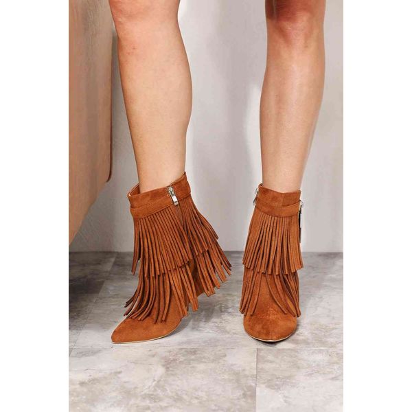 Legend Women's Tassel Wedge Heel Ankle Booties - Ochre / 6