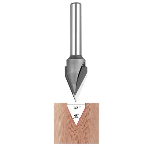 SpeTool 45 Degree V Groove Router Bit Carbide Tip V Bit with 1/4 Shank 1/2 Inch Cutting Diameter CNC Woodworking Engraving Carving Bits