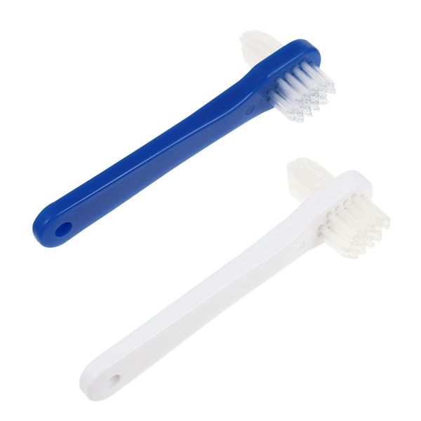 HEALLILY 2pcs Premium Hard Denture Brush Toothbrush, Cleaning Brush, Portable Denture Double Sided Brush, Denture Care