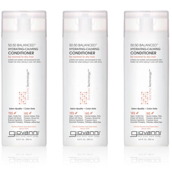 GIOVANNI Eco Chic 50:50 Balanced Hydrating Calming Conditioner - Leaves Hair pH Balanced for Over-Processed Hair, Lauryl & Laureth Lauryl & Laureth Sulfate Free, Color Safe - 8.5 oz (Pack of 3)