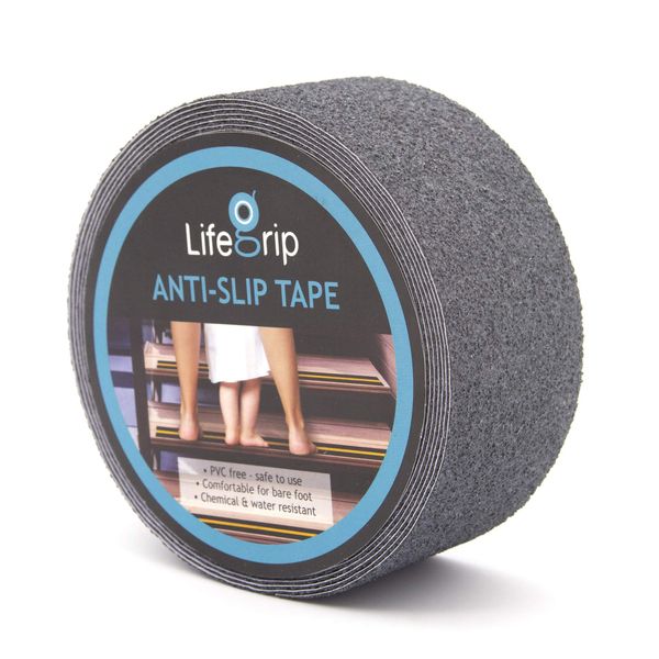 LifeGrip Anti Slip Safety Tape, Non Slip Stair Tread, Textured Rubber Surface, Comfortable for Bare Foot, 2 inch X 15 Foot, Grey