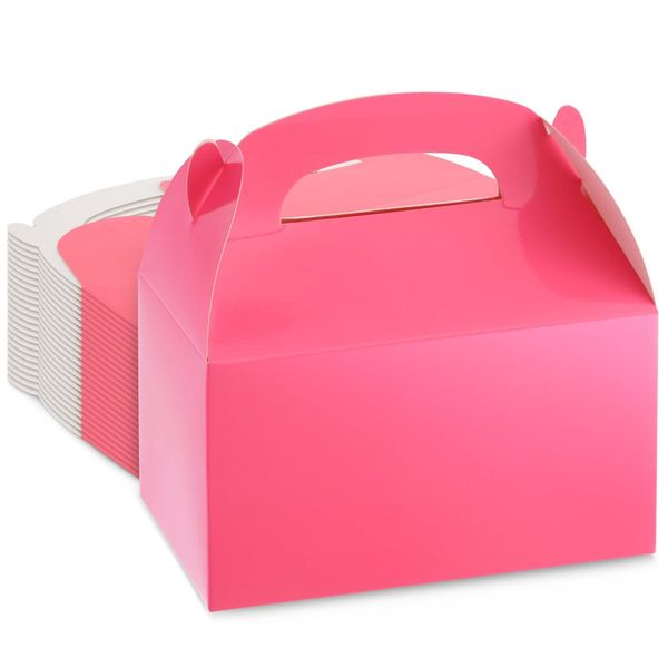 BLUE PANDA 24-Pack Pink Gable Boxes - Pink Party Boxes for Kids Birthday, Party Favors, Candy, Goodies, Treats (6.2x3.5x3.6 In)