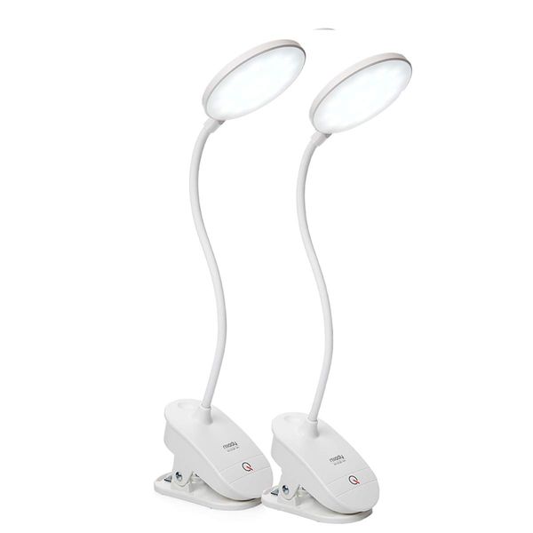 2 Pack Miady Clip on Lamp,Battery Powered Reading Lamp,Clip on Light for Bed Clip on Battery Light with 3 Brightness Level,USB Rechargeable, Reading Lamp