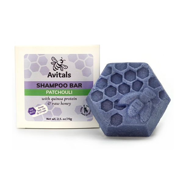 AVITALS Shampoo Bar with Patchouli Essential Oil, Quinoa Protein, Panthenol, 2.5 oz, 40+ Uses